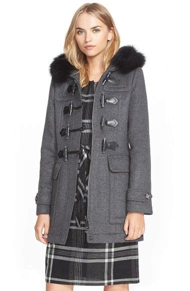 Burberry Blackwell Wool Toggle Coat with Fur Trim Women